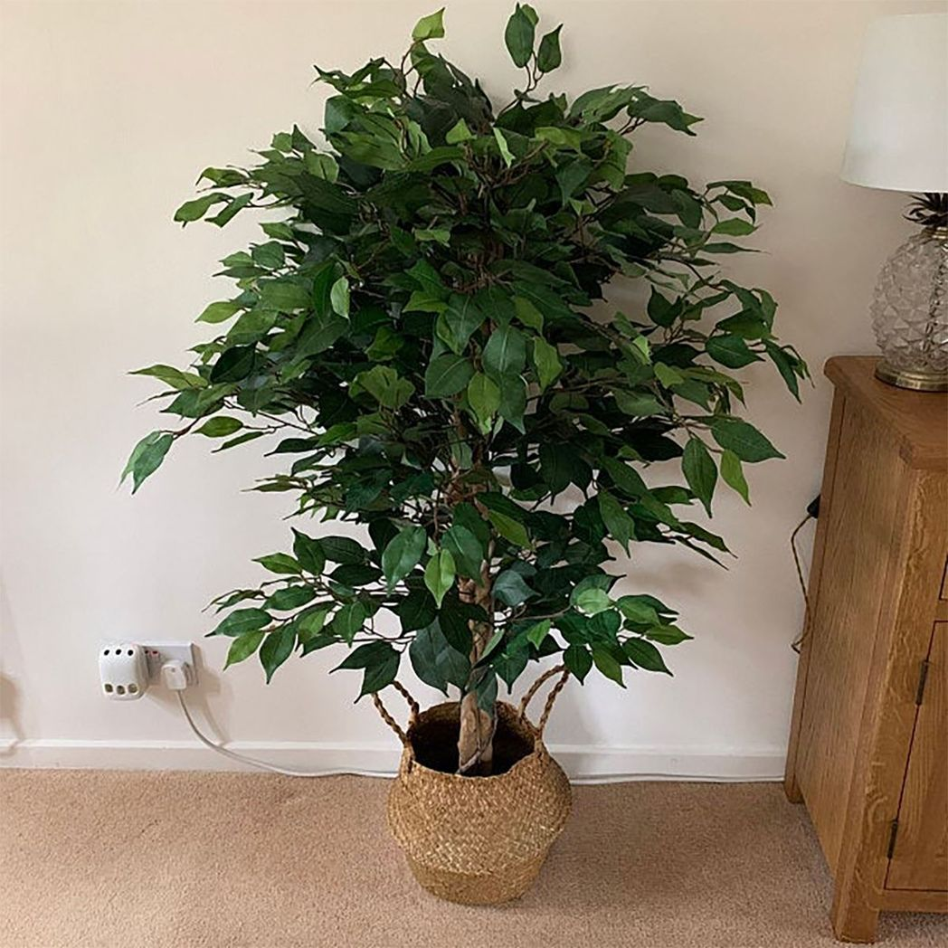 90cm artificial ficus tree in silver metal planter.
