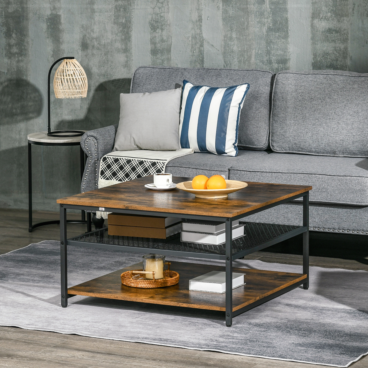 Industrial Coffee Table with Storage Shelves