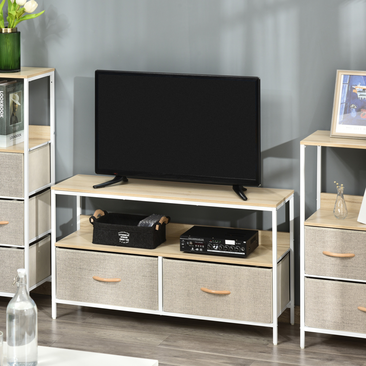 TV Cabinet with Foldable Linen Drawers
