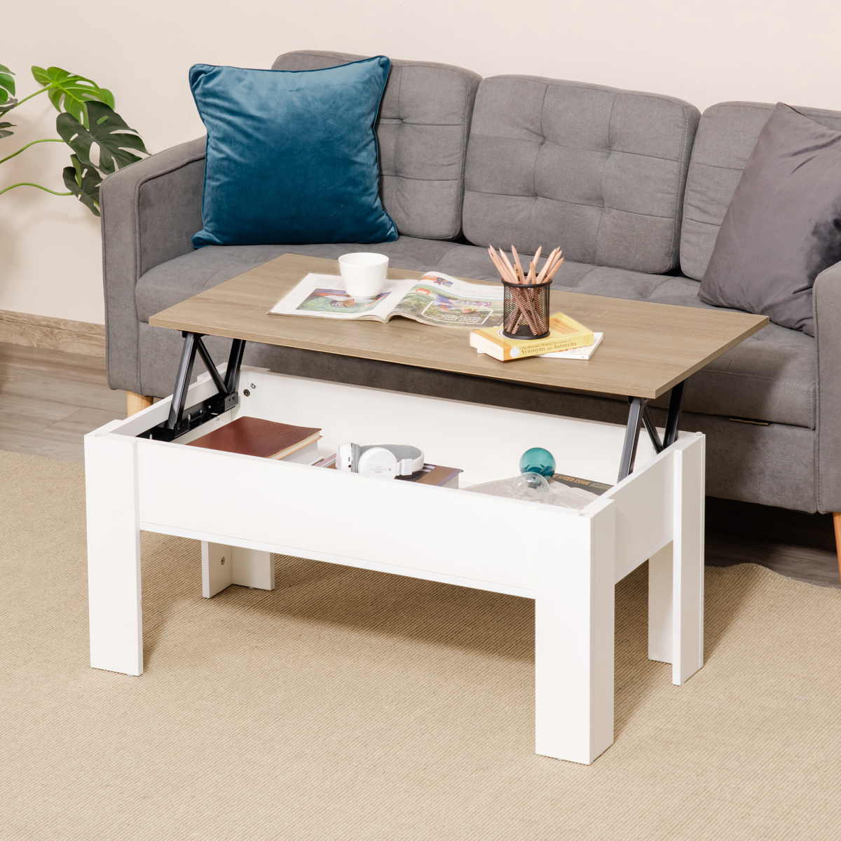 “Lift‑top coffee table with hidden storage — modern living room design”