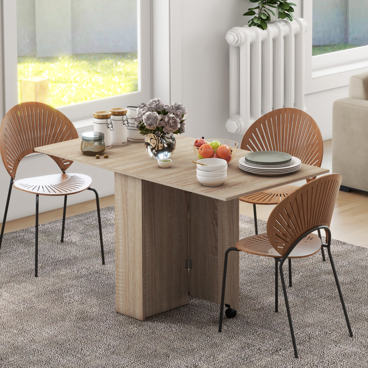Mobile Drop Leaf Table Kitchen Table Extendable Dining Table w/ Shelves, Wheels