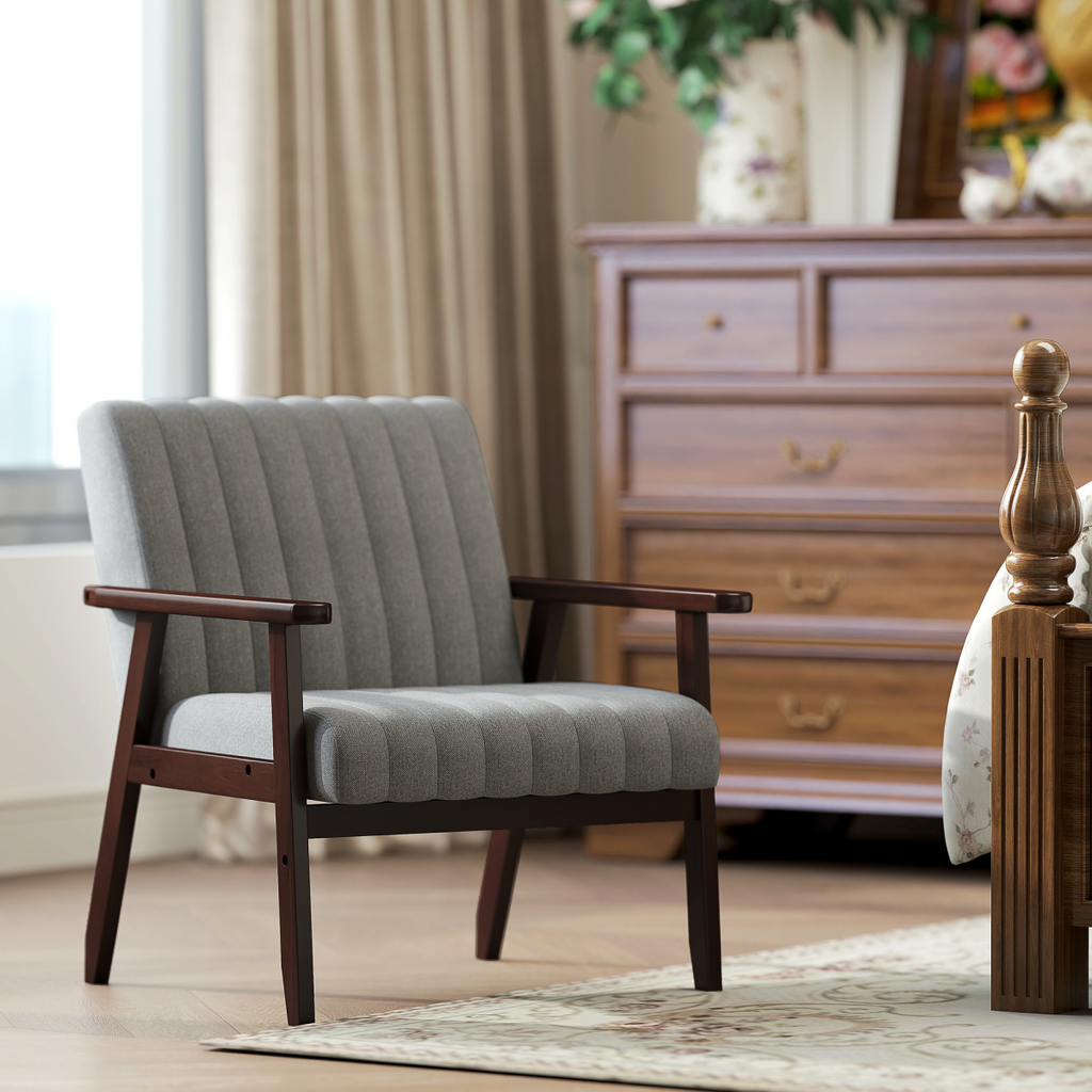 Channel Tufted Linen Accent Chair