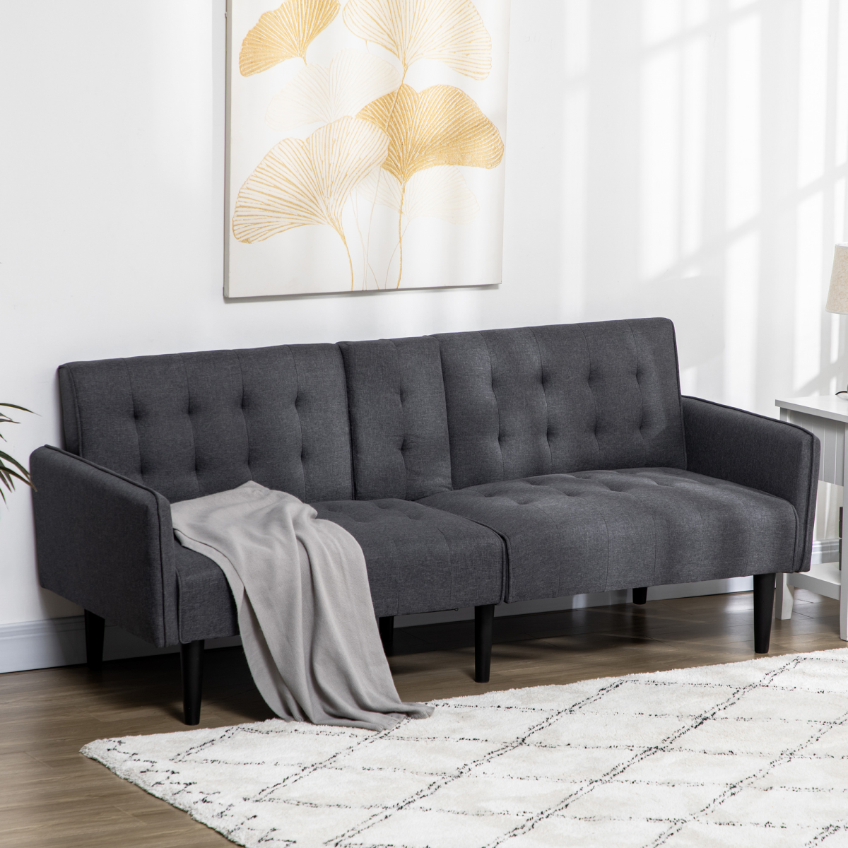 3-Seater Linen Sofa Bed with Cupholders