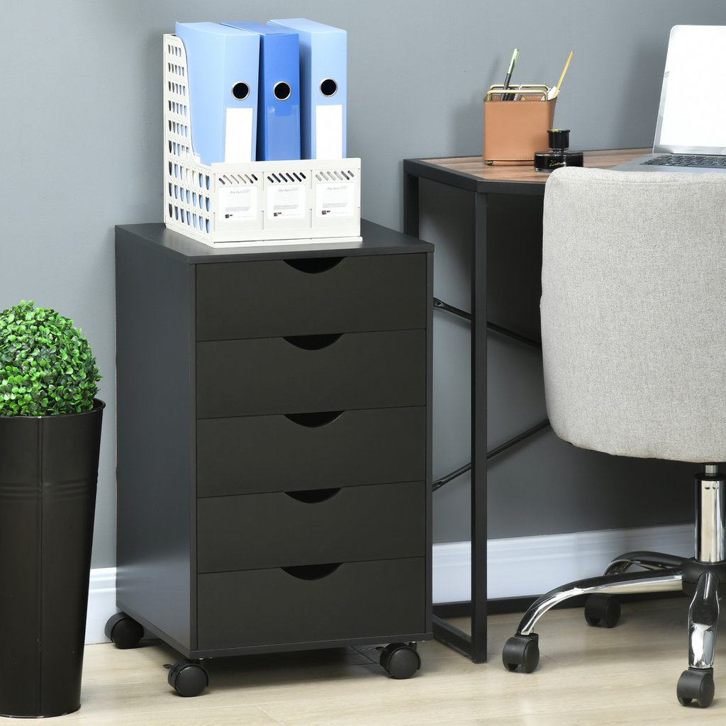 5-Drawer Filing Cabinet with Castors in Black