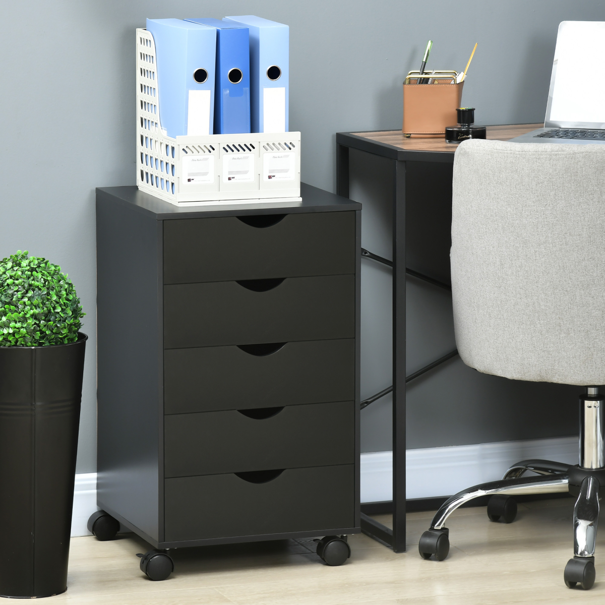 5-Drawer Filing Cabinet with Castors in Black