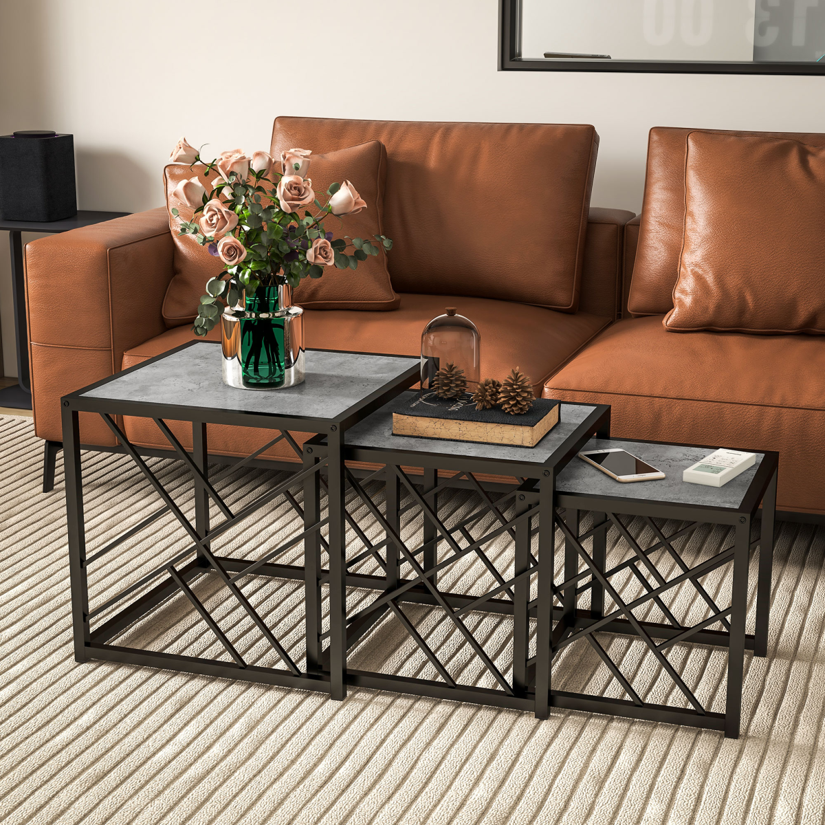 Set of 3 Grey Two-Tone Nesting Coffee Tables