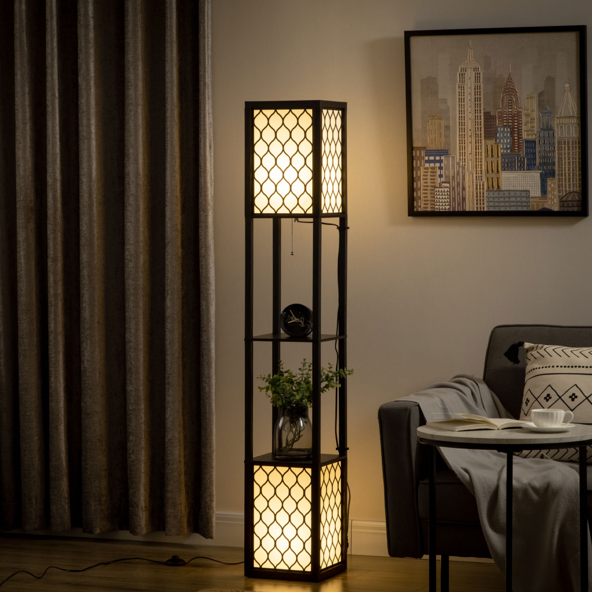{
  "title": "Floor Lamp with Shelves, 2-Light Modern Standing Lamp for Living Room Bedroom",
  "description": ""
}