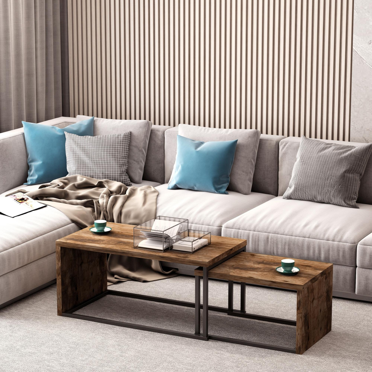 Set of 2 Warm Wood-Effect Nesting Coffee Tables