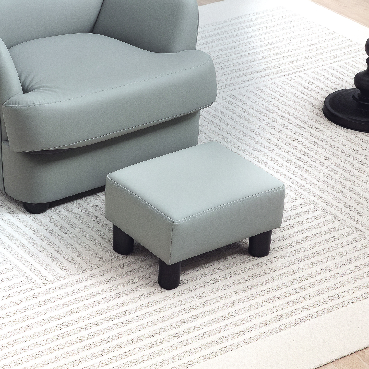 Compact Grey PU Leather Footstool