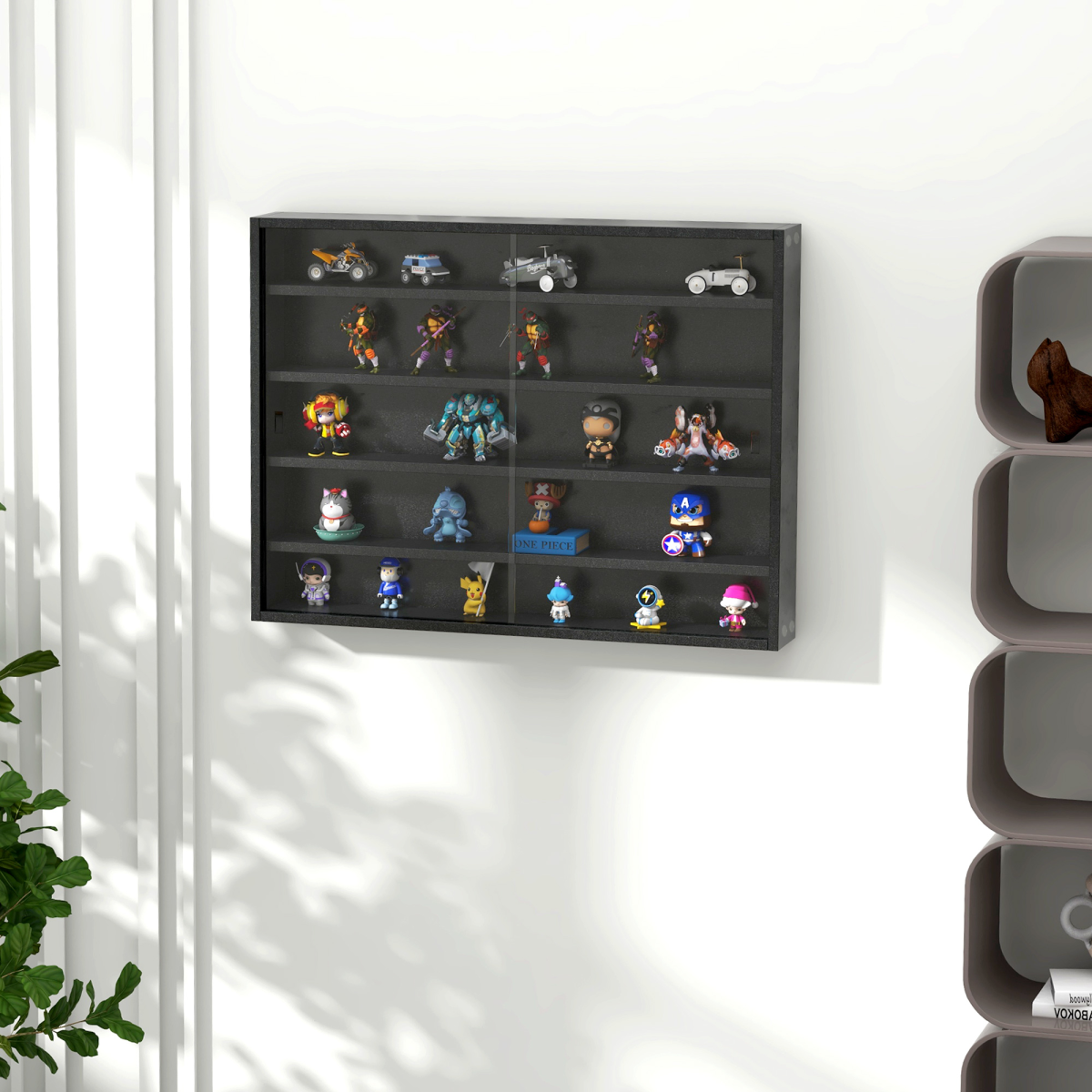 {
  "title": "5-Tier Wall Display Shelf Unit Cabinet w/ Shelves & Glass Doors, Black",
  "description": ""
}