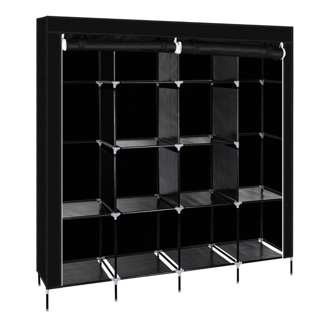 {
  "title": "Portable Wardrobe Clothes Storage Rack with 12 Shelves and 4 Side Pockets, Black",
  "description": ""
}