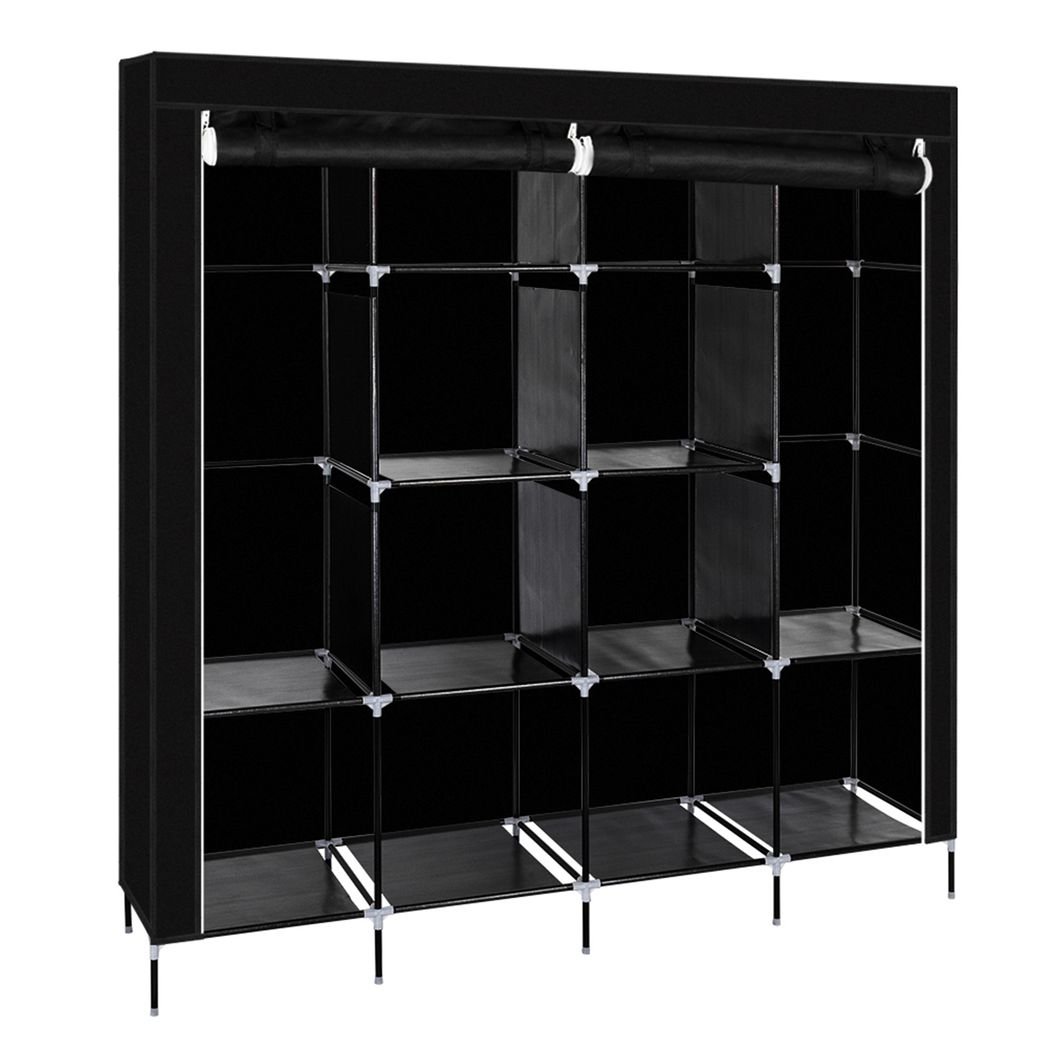 {
  "title": "Portable Wardrobe Clothes Storage Rack with 12 Shelves and 4 Side Pockets, Black",
  "description": ""
}
