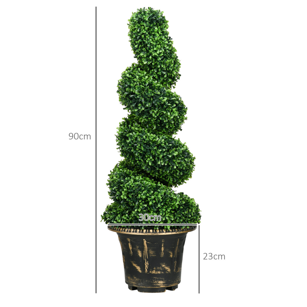 Set of two 90cm spiral boxwood topiary trees.
