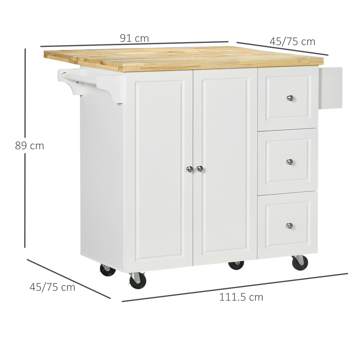 {
  "title": "Drop-Leaf Kitchen Island on Wheels Utility Storage Cart with Drawers & Cabinet",
  "description": ""
}