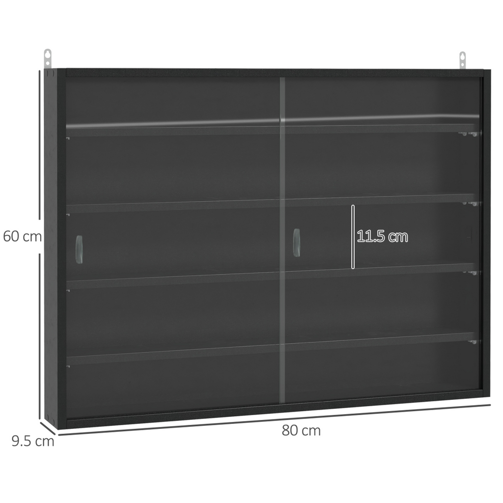 {
  "title": "5-Tier Wall Display Shelf Unit Cabinet w/ Shelves & Glass Doors, Black",
  "description": ""
}