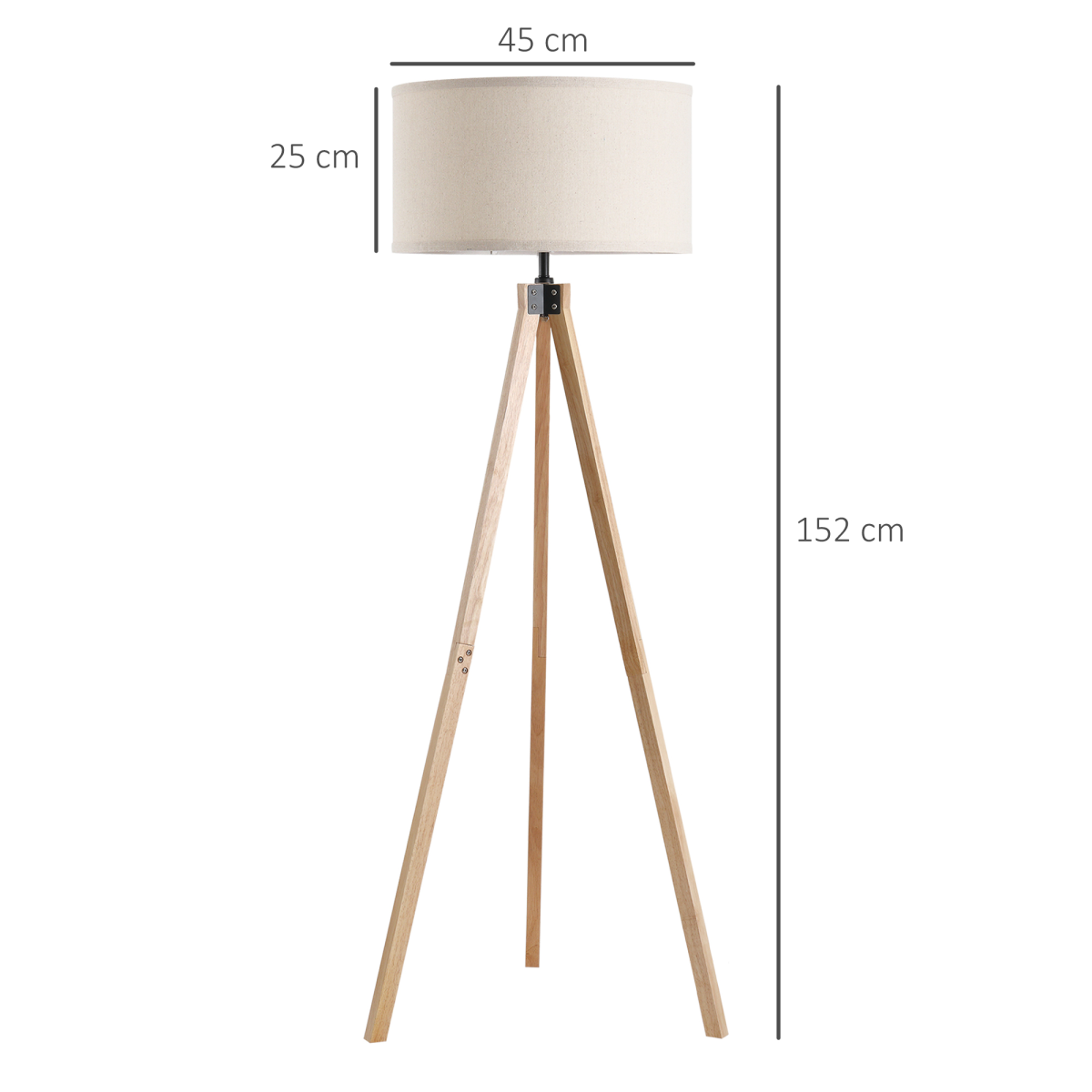 Beige Linen Floor Lamp with Wooden Tripod Base