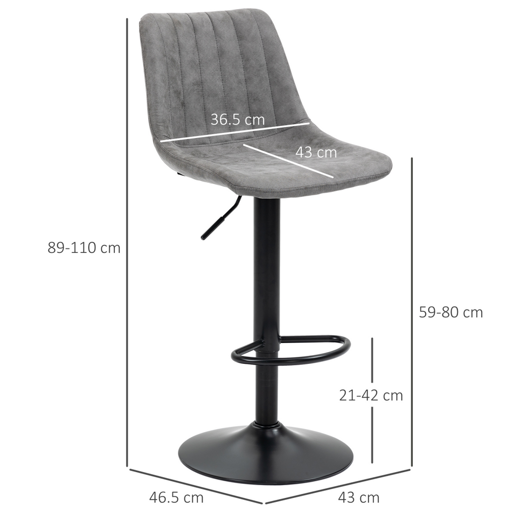 Set of two grey microfibre retro tub bar stools.