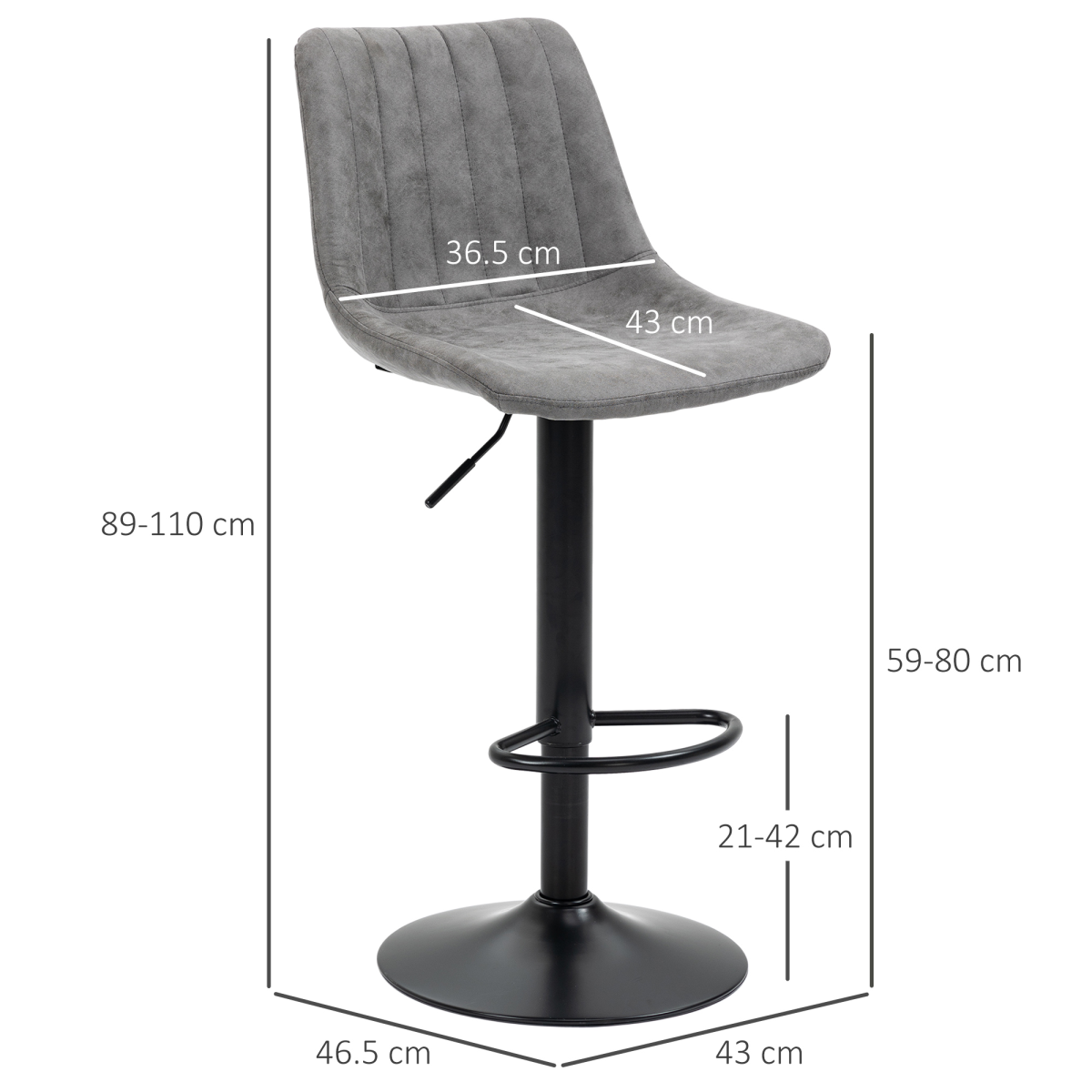 Set of two grey microfibre retro tub bar stools.