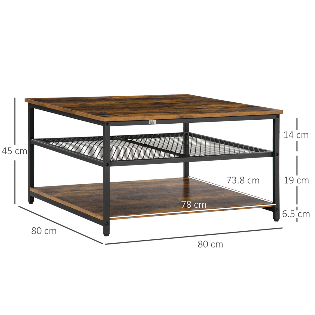 Industrial Coffee Table with Storage Shelves