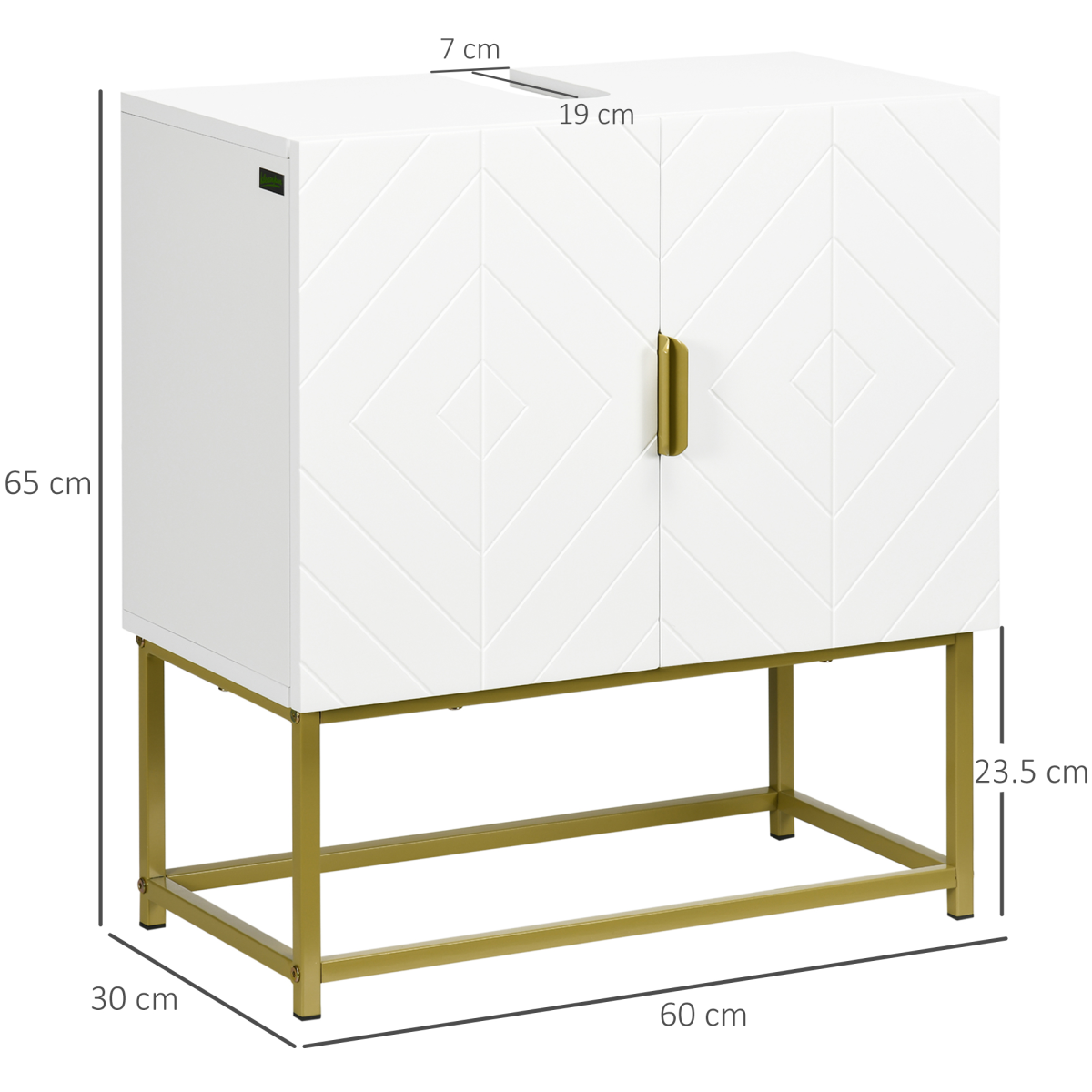 “White under‑sink bathroom cabinet with storage shelves”