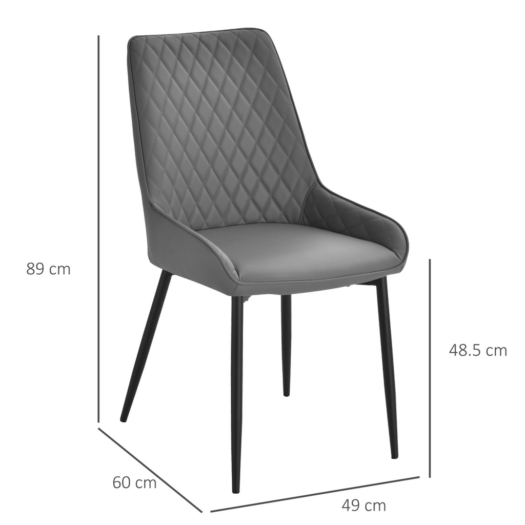 HOMCOM Set Of 2 Quilted PU Leather Dining Chairs w/ Metal Frame 4 Legs Grey