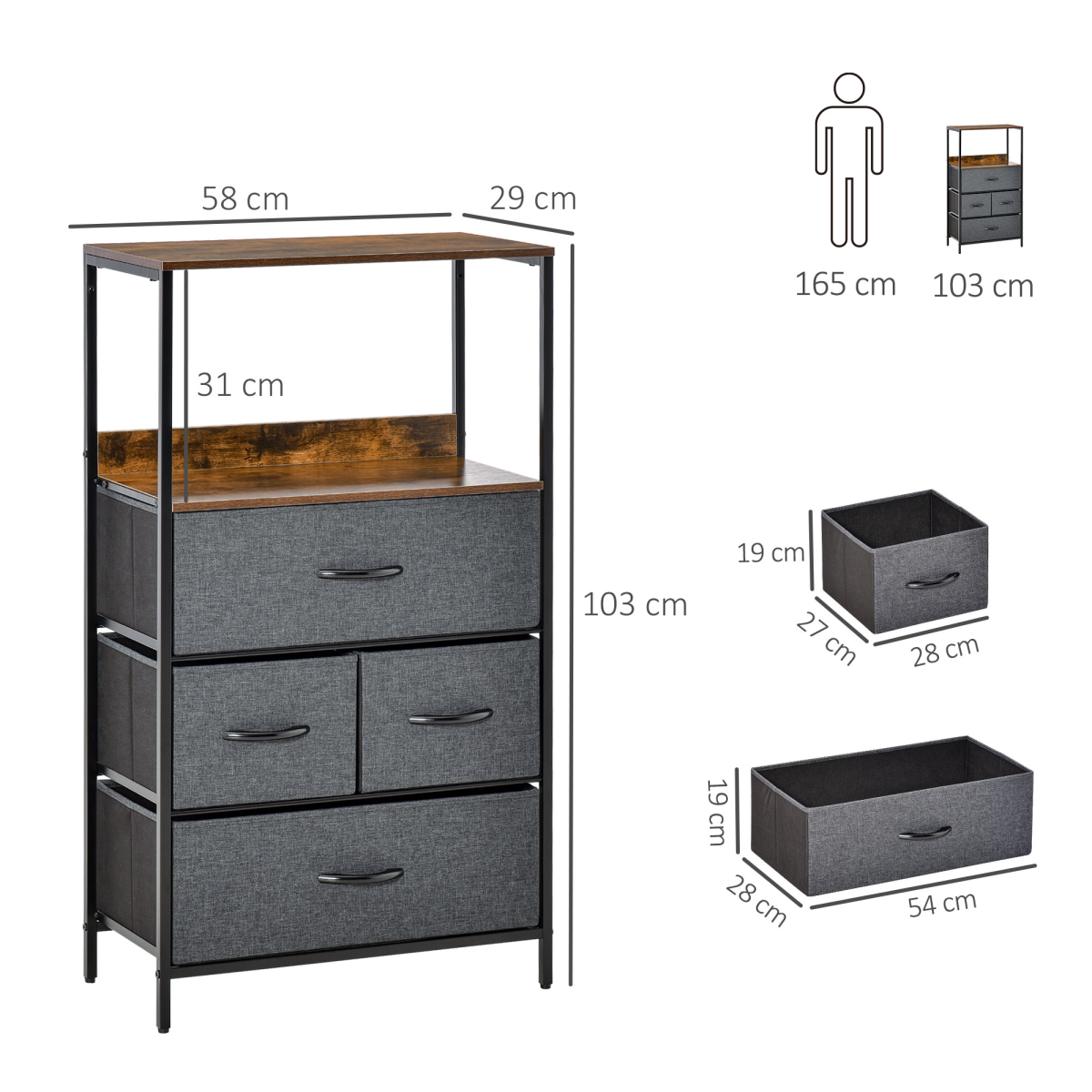 4‑drawer fabric storage chest with wooden top