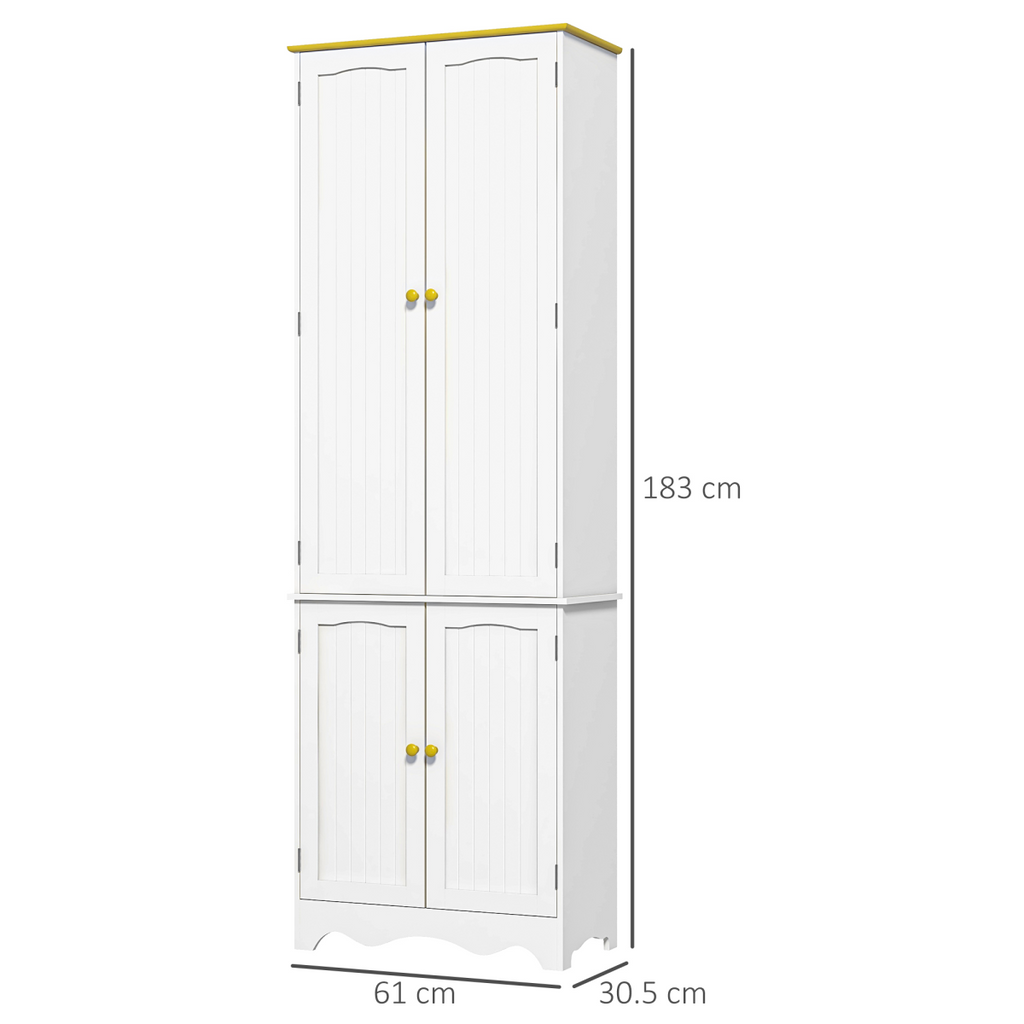 {
  "title": "Freestanding Kitchen Cupboard 4-Door Storage Cabinet, White, 4 Shelves",
  "description": "Freestanding kitchen cupboard with four doors and four shelves for storage. White finish."
}