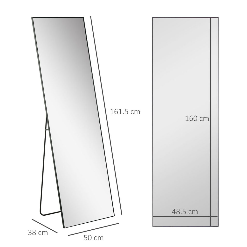 HOMCOM Full Length Mirror Floor Standing Wall-Mounted, Dressing Mirror Black