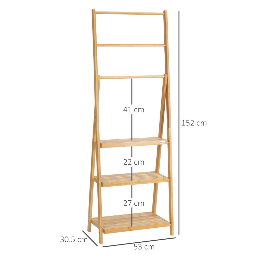 Freestanding Bamboo Towel Rack – 3 Bars & Shelves, Foldable