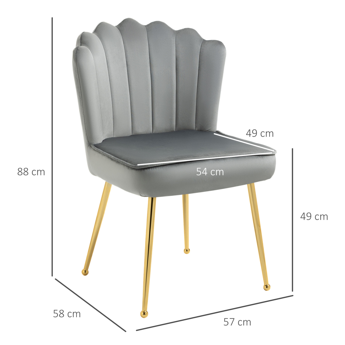High Back Grey Velvet Shell Accent Chair with Gold Legs