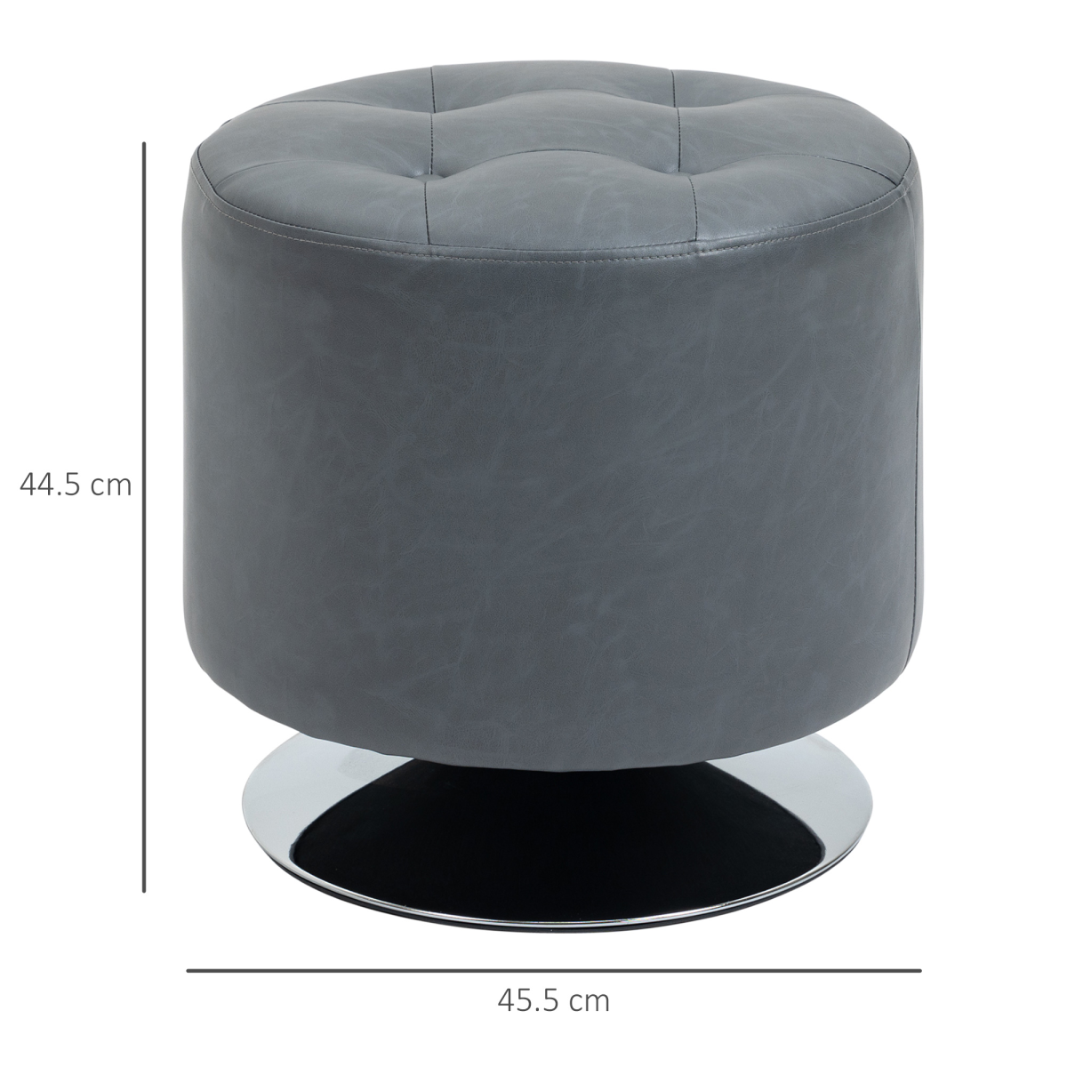 Grey 360‑degree swivel footstool with padded seat.