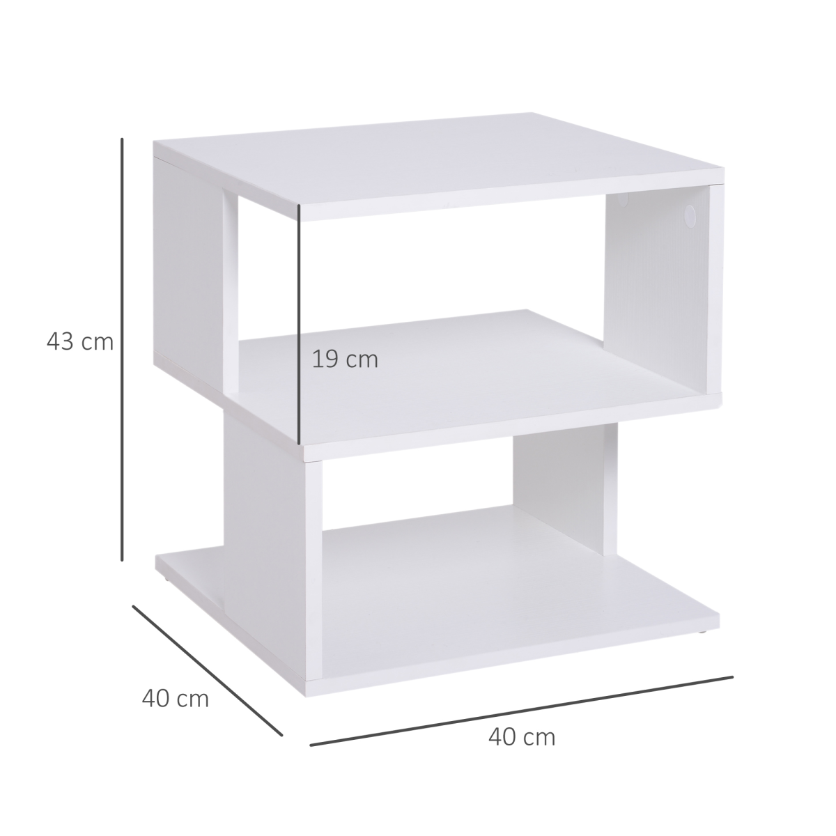 {
  "title": "Modern Square 2-Tier Wood Coffee Side Table Storage Shelf Rack, White",
  "description": "Two-tier square side table made from wood with a white finish. Provides storage and display space with two open tiers."
}
