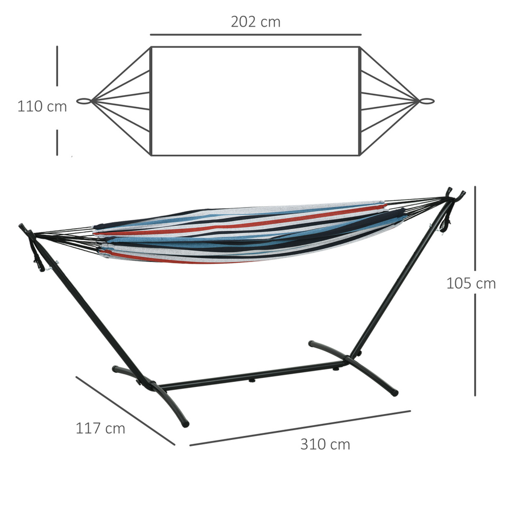 294 x 117cm Hammock with Metal Stand Portable Carrying Bag 120kg White Stripe