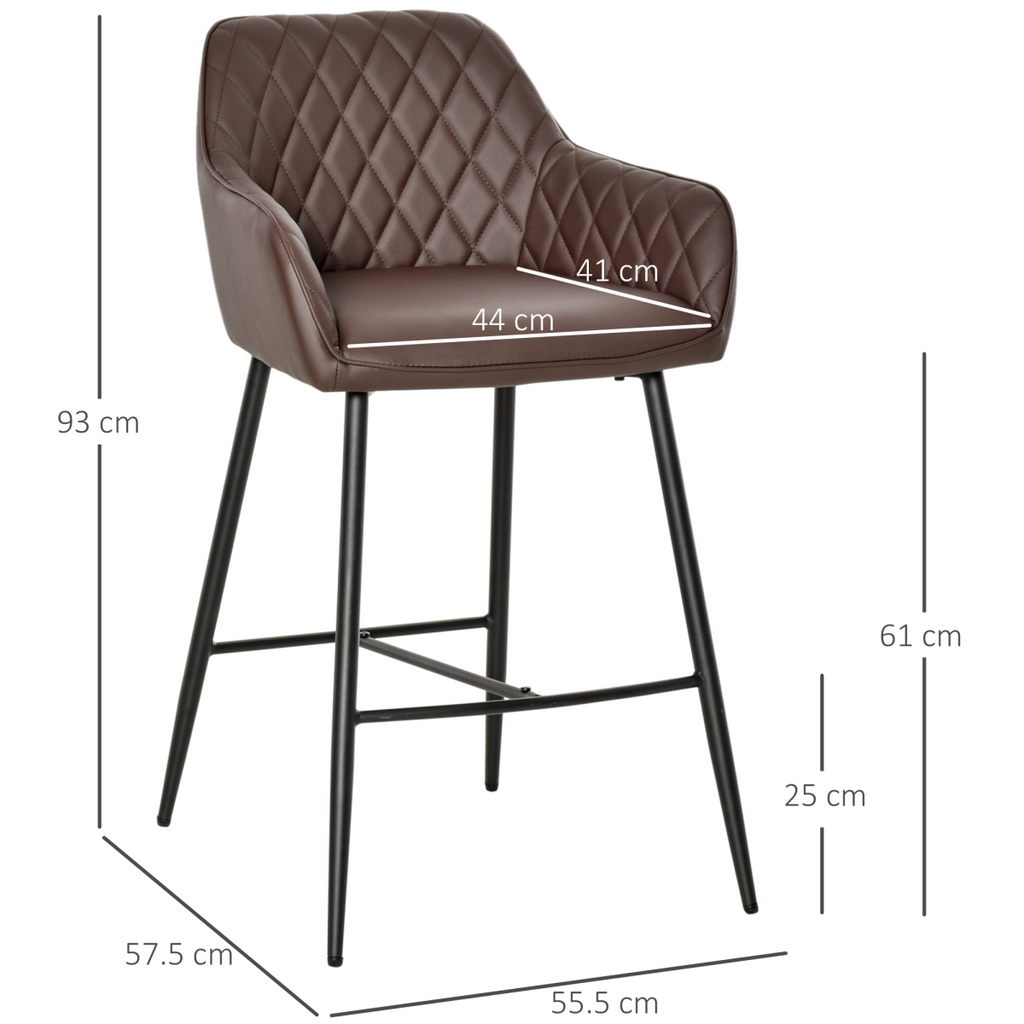 Set of two retro PU leather bar chairs with footrest.