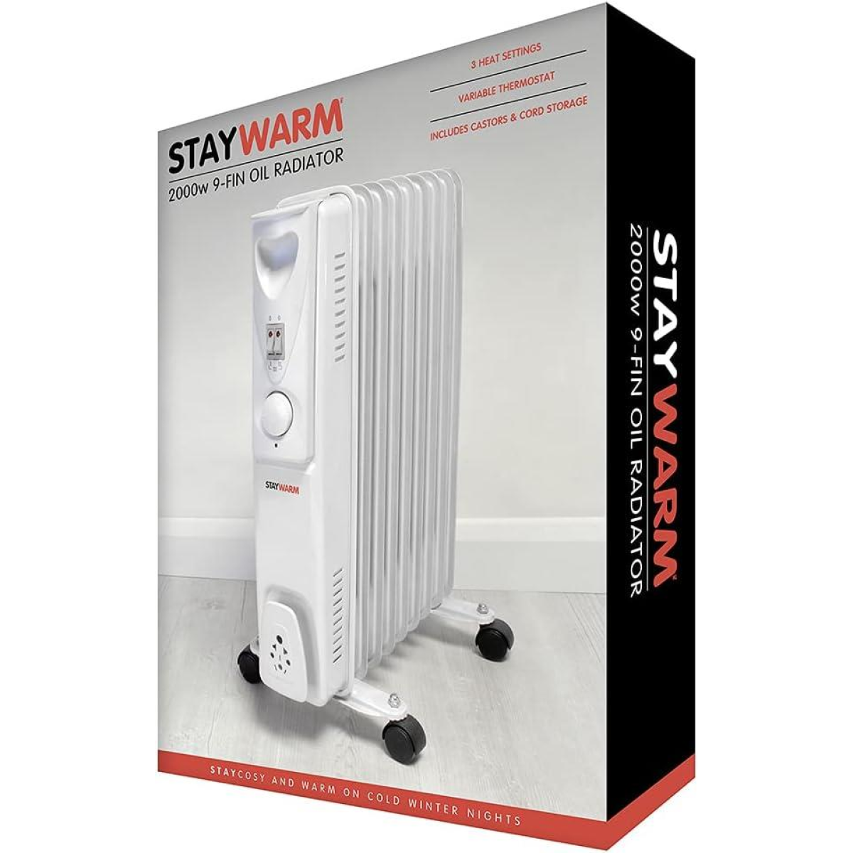 StayWarm 2000w 9 Fin Oil Radiator - Grey