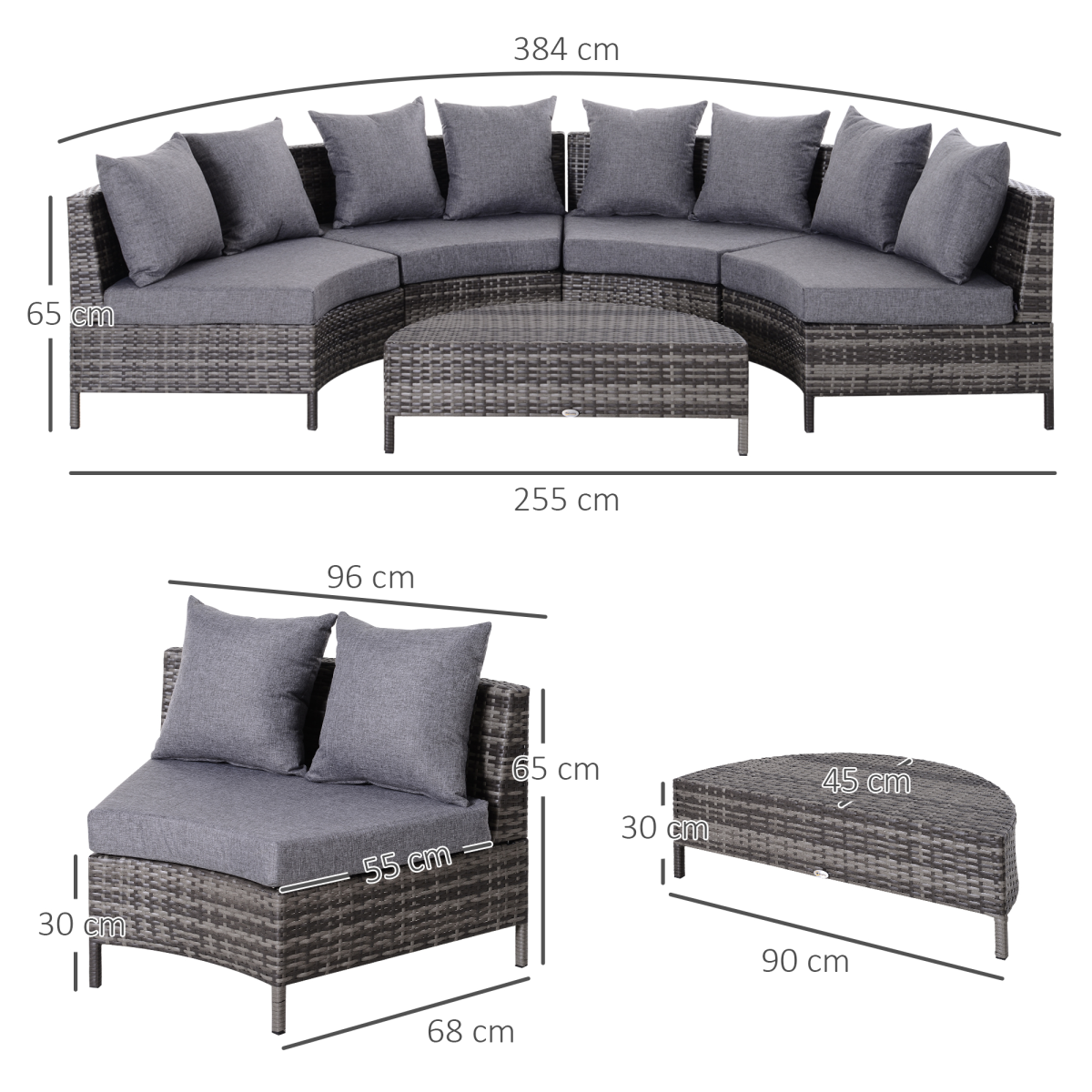 Half Moon Rattan 4-Seater Garden Set for Cosy Outdoor Lounging