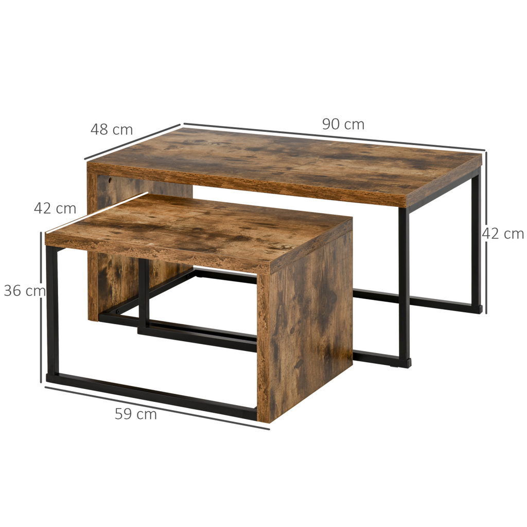 Set of 2 Warm Wood-Effect Nesting Coffee Tables
