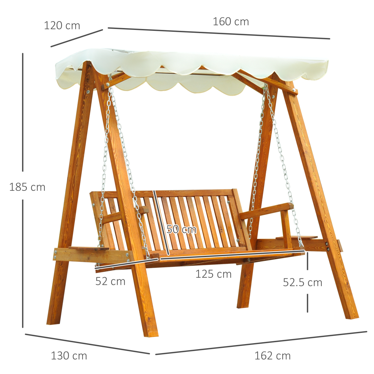 2-Seater Wood Garden Chair Swing Bench Lounger-Cream
