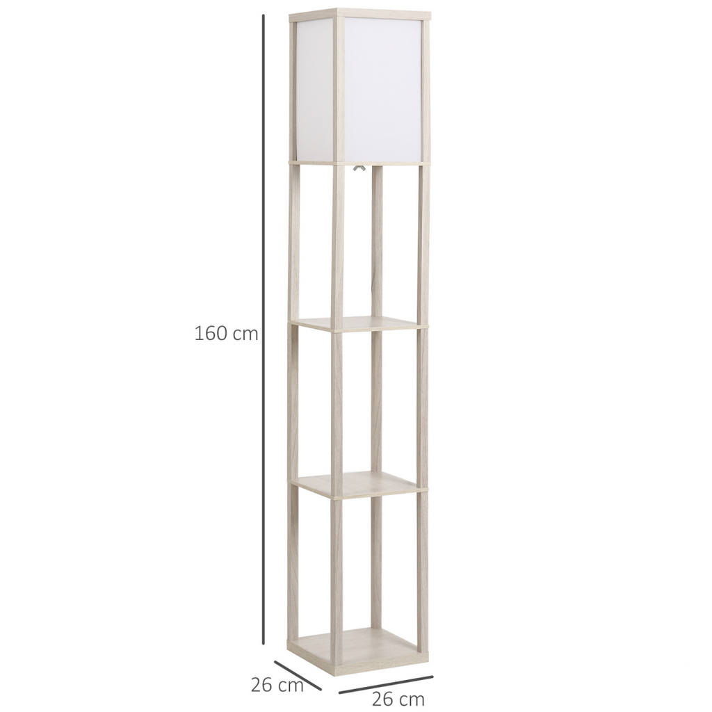 “4‑tier floor lamp with storage shelves — grey modern lighting design”