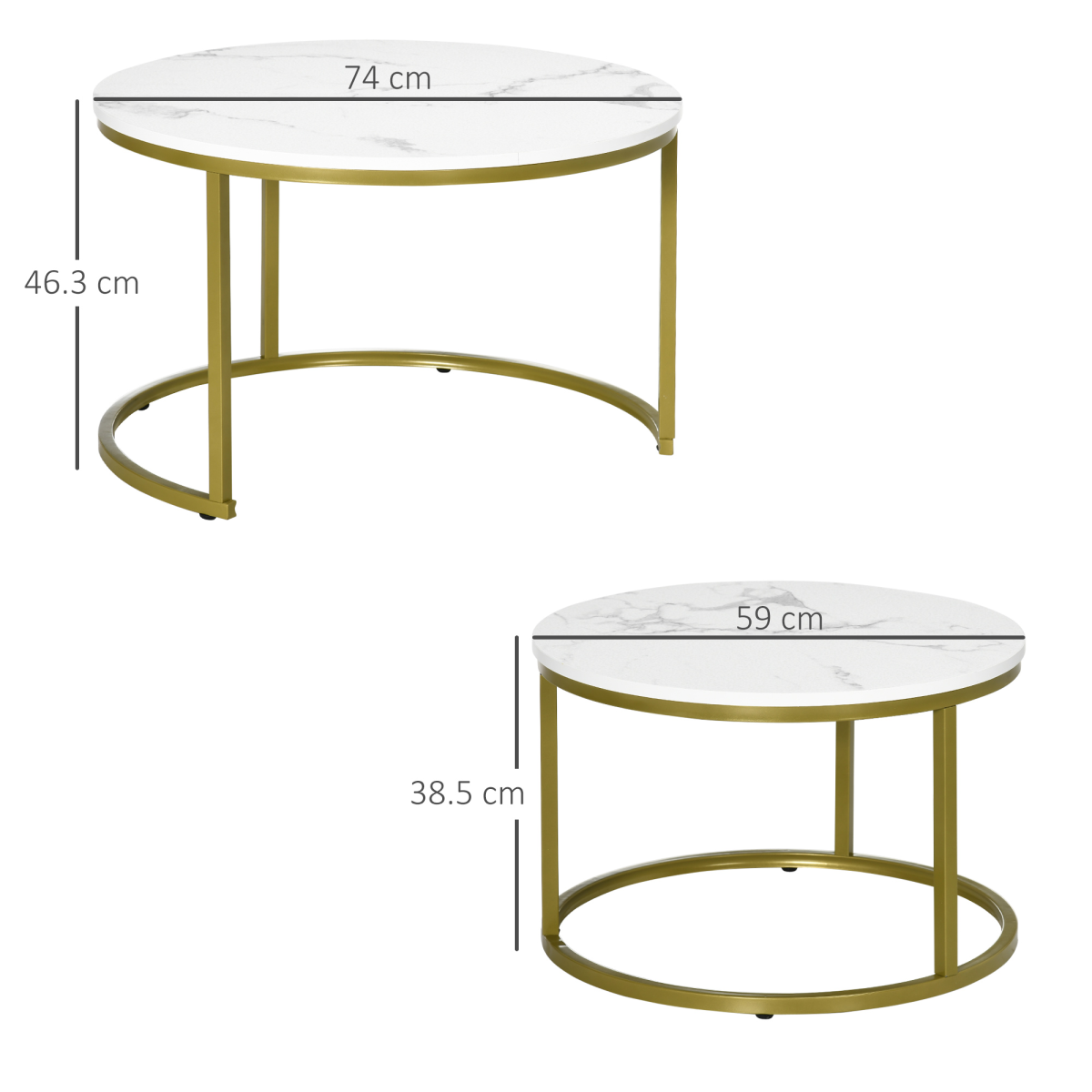 Set of two round marble‑effect nesting coffee tables.