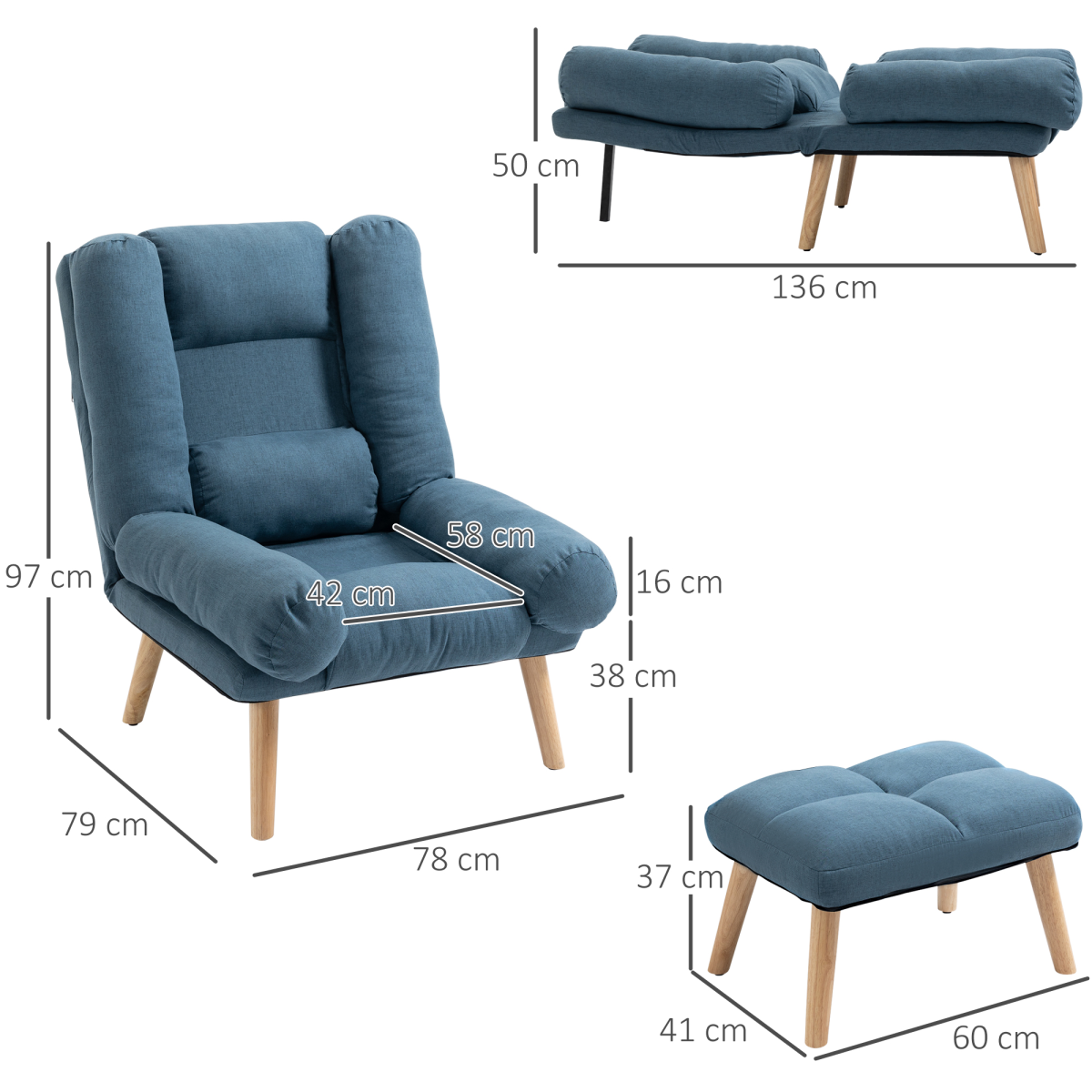 3-Position Recliner Chair with Ottoman