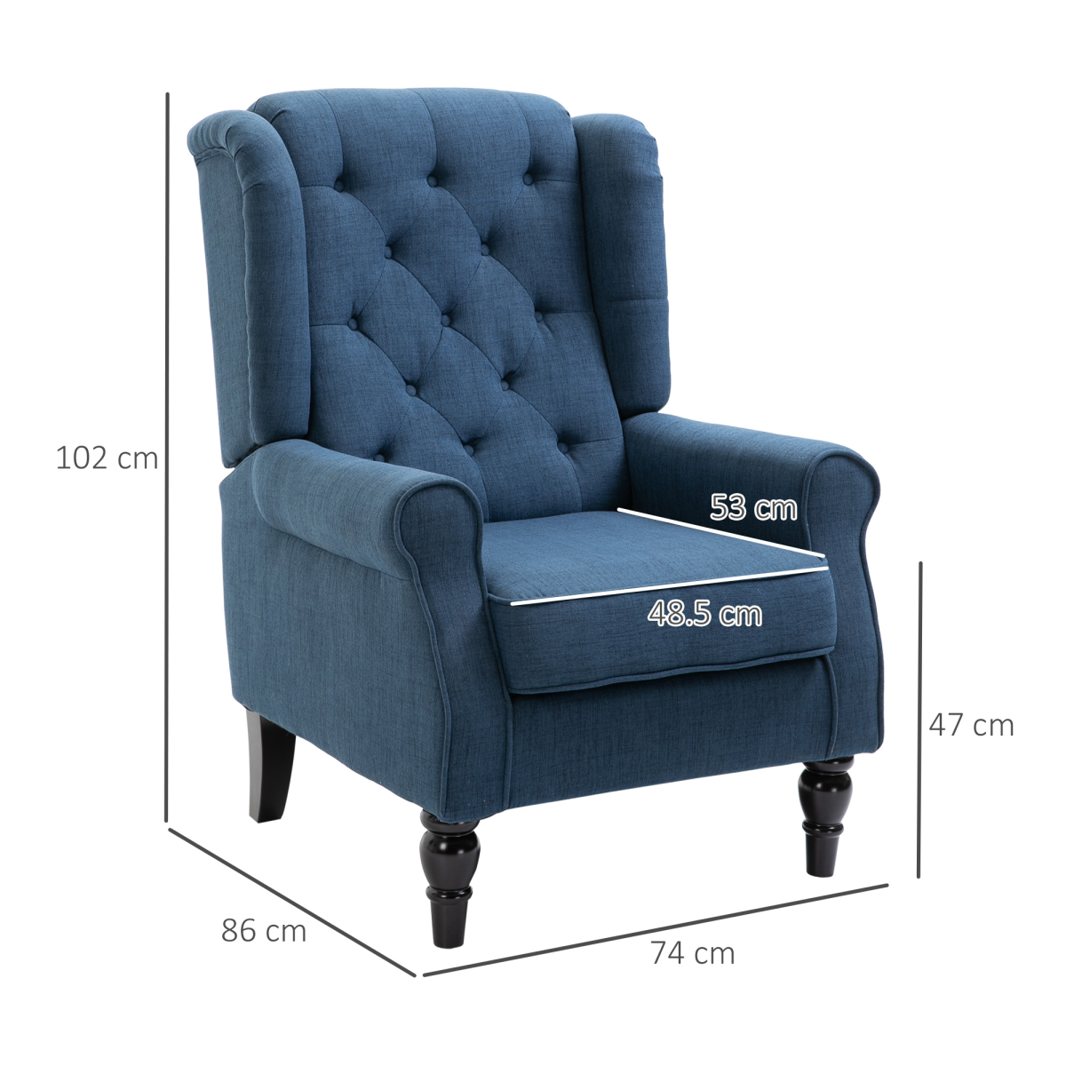 Retro Club Tufted Armchair in Blue Linen