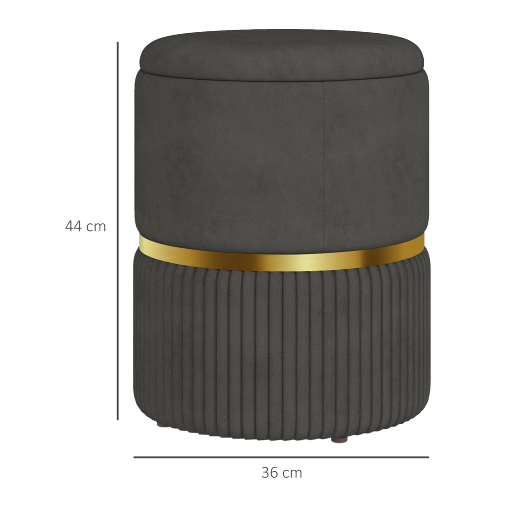 “Round storage pouffe with cushioned top — modern footstool”