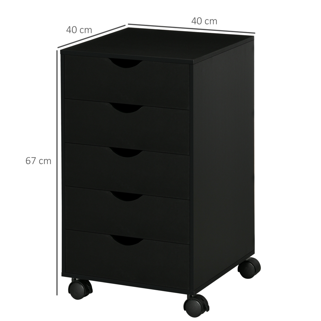 5-Drawer Filing Cabinet with Castors in Black