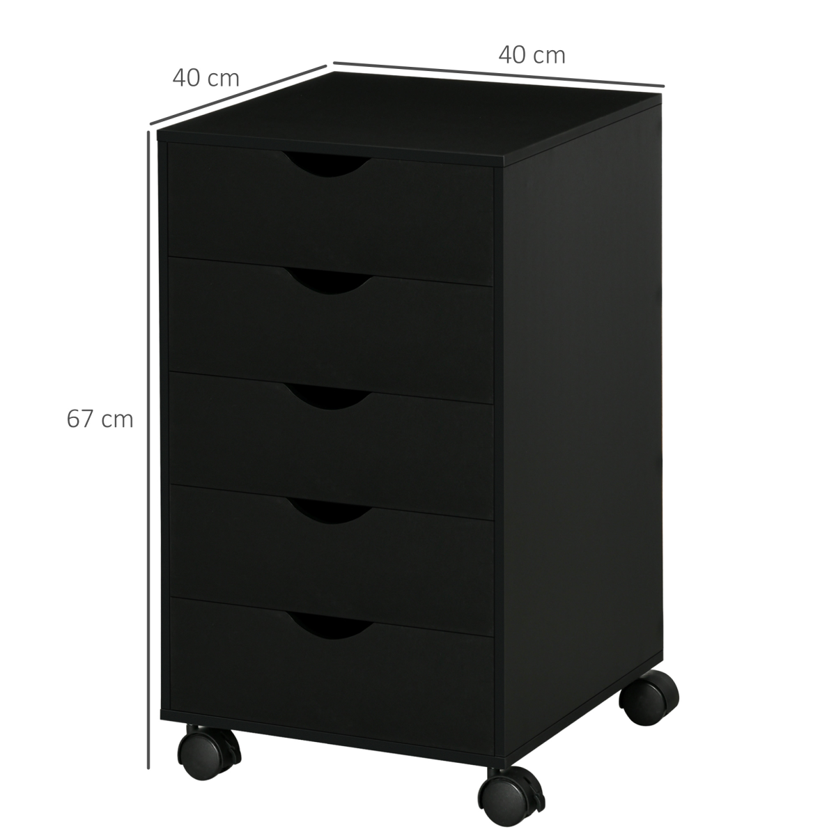 5-Drawer Filing Cabinet with Castors in Black