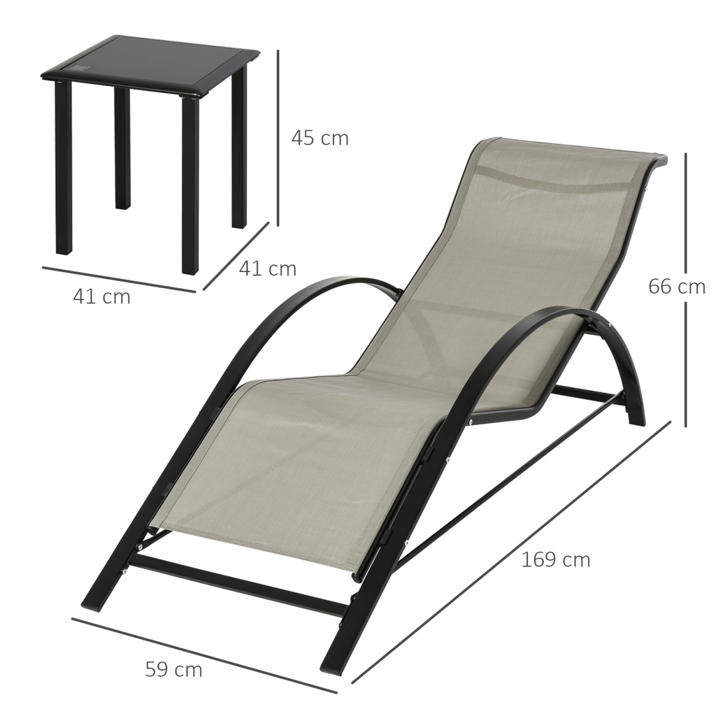 3 Pieces Lounge Chair Set Garden Sunbathing Chair w/ Table Grey Outsunny