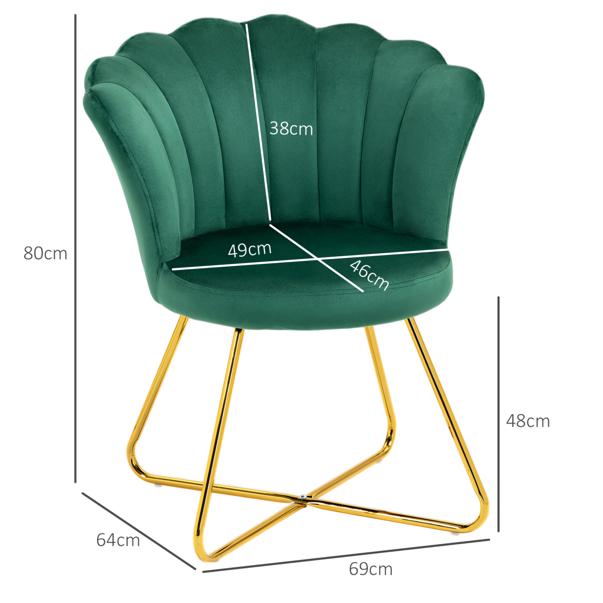 Green Velvet Scallop Accent Chair with Gold Legs