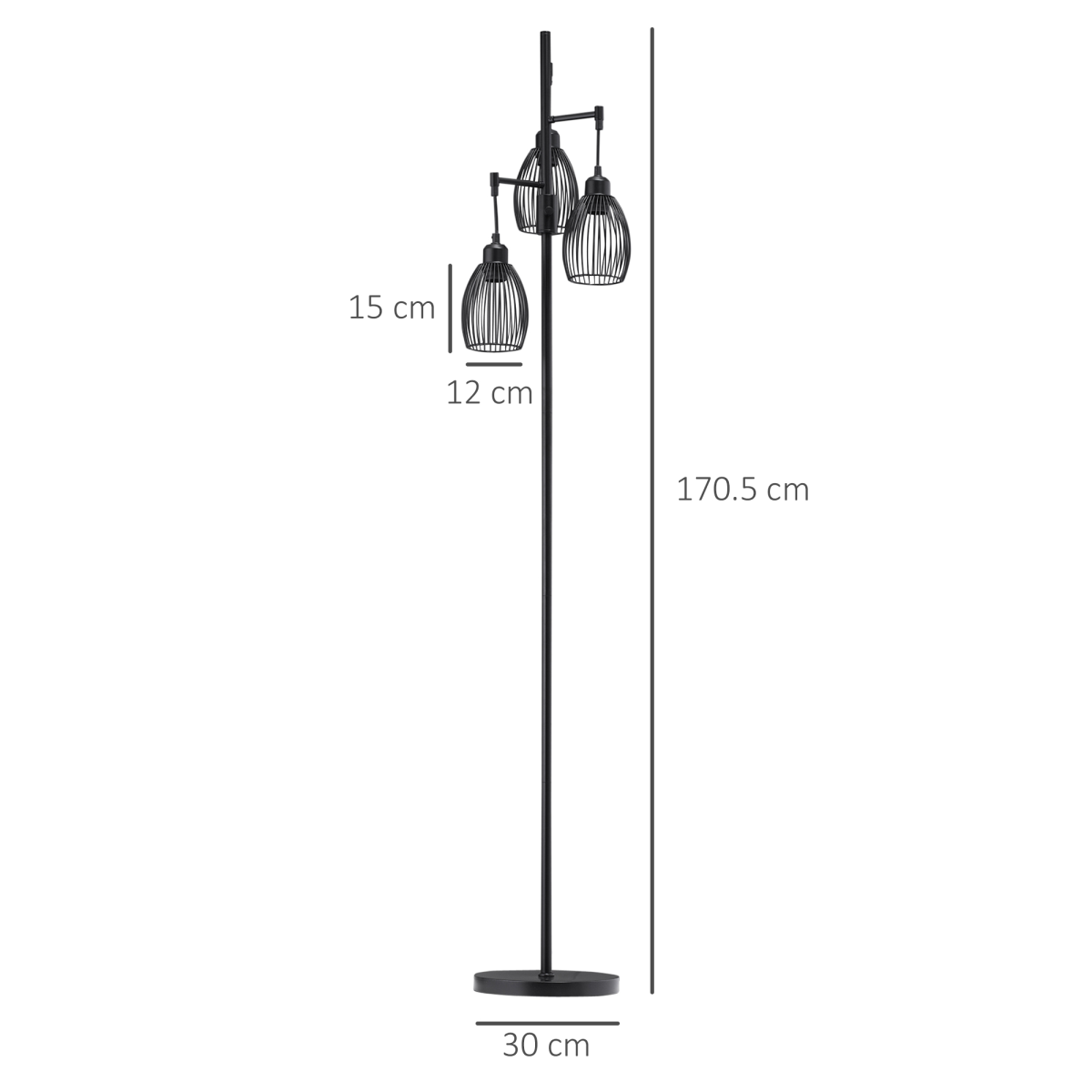 Industrial 3-Light Black Floor Lamp with Dimmer