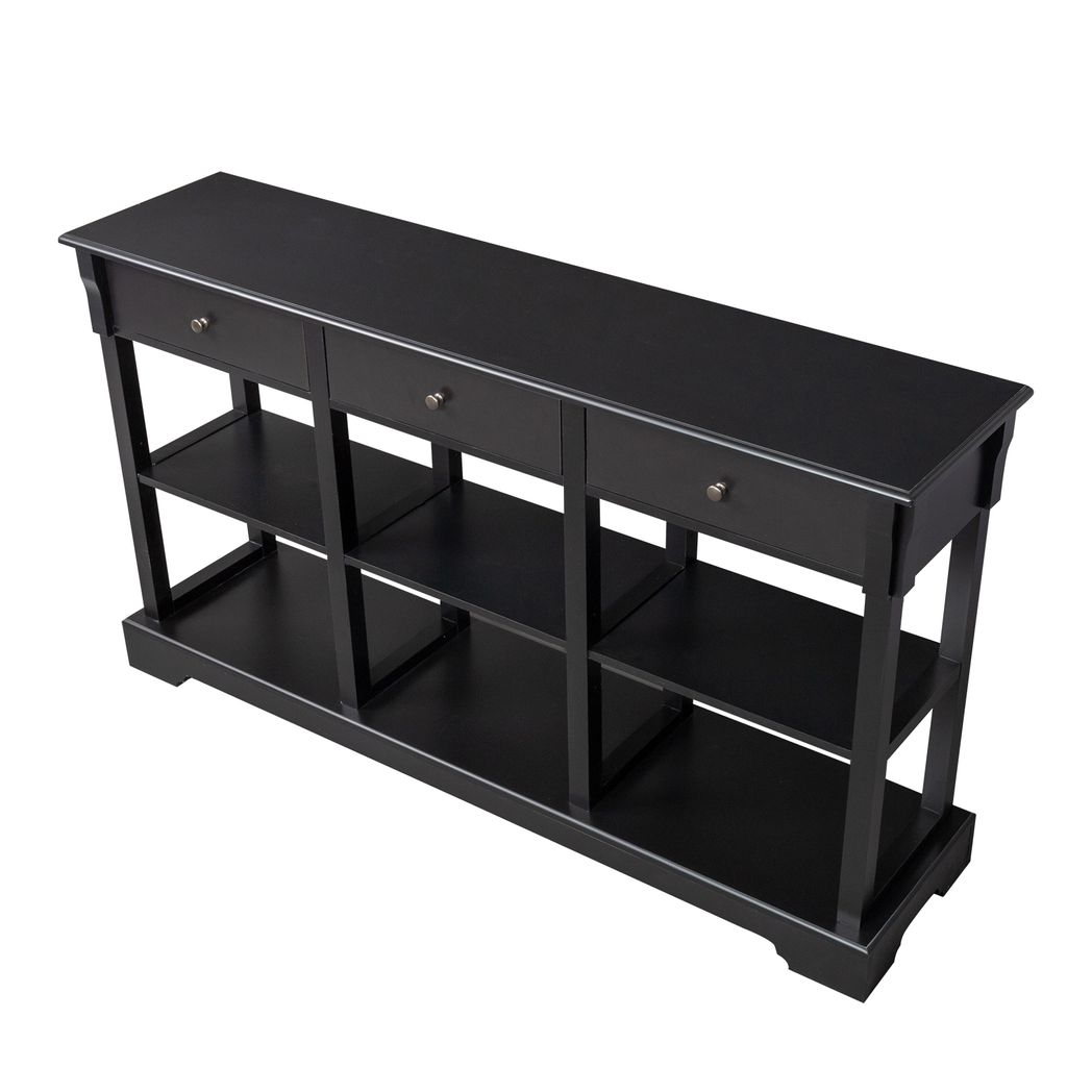 Console Sofa Table with Ample Storage, Retro Kitchen Buffet Cabinet Sideboard with Open Shelves and 3 Drawers, Accent Storage Cabinet for Entryway/Living Room Black Color