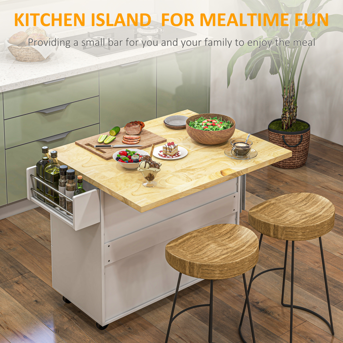 {
  "title": "Drop-Leaf Kitchen Island on Wheels Utility Storage Cart with Drawers & Cabinet",
  "description": ""
}